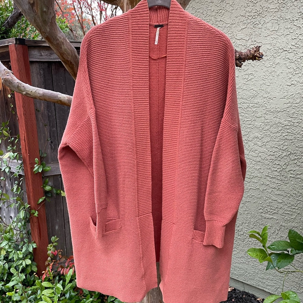 Free People copper long cardigan 72% cotton
